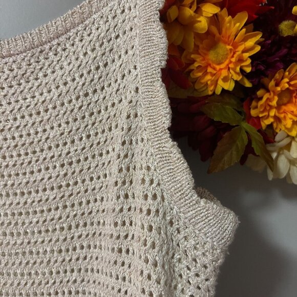 Joie Womens Knit Crochet Bodycon Scalloped Trim Dress LARGE Ecru Gold - Picture 3 of 9